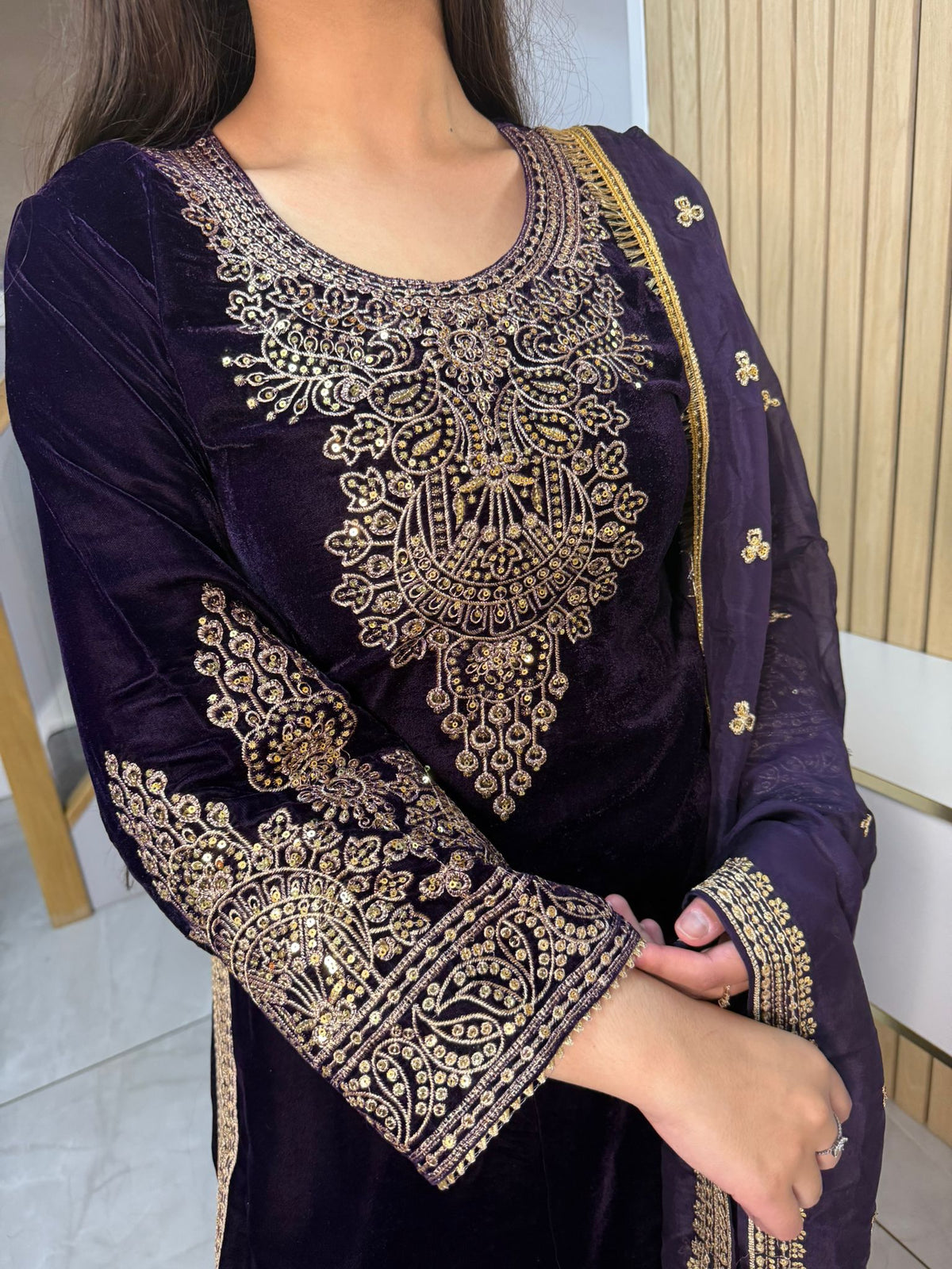 Gulal 3pc Embroidered Velvet Suit With Silk Dupatta
