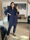 Mira Pocket Khaddar Co-ord - Navy D2-E3