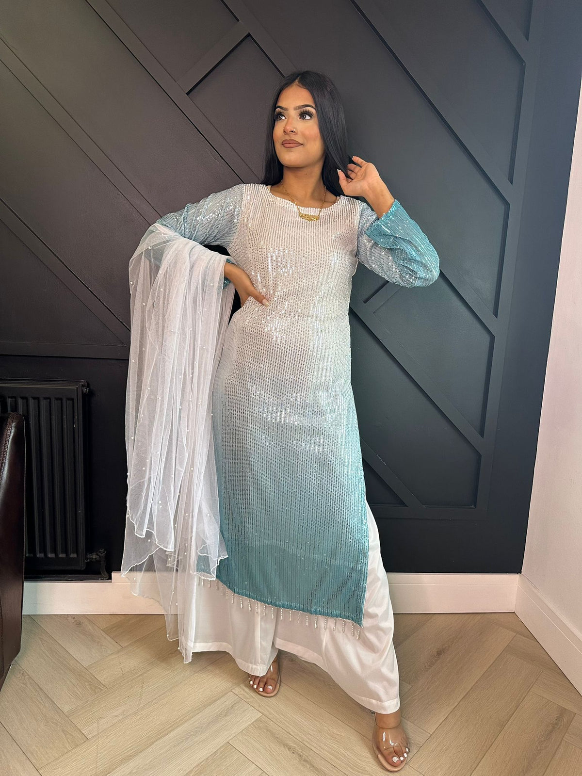 Rangz Sequin Suit  - White-Mint u2-D5