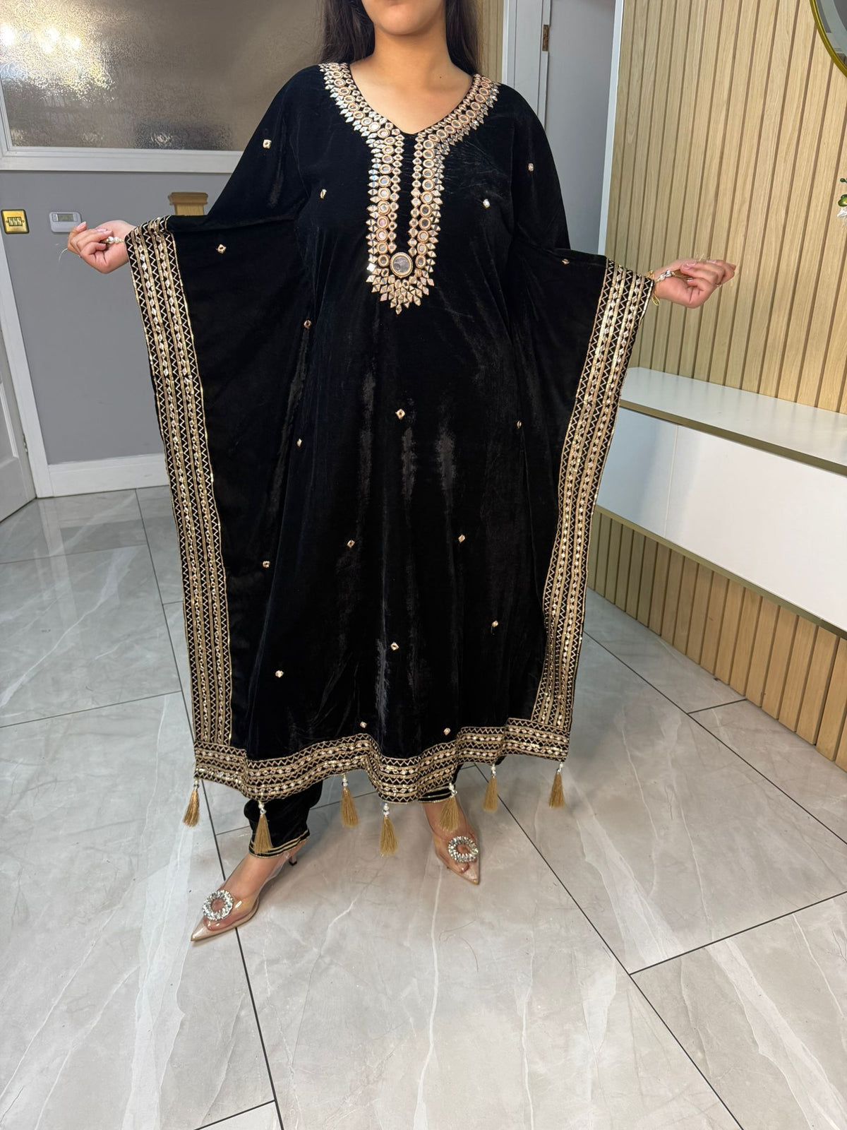 Mirror Velvet 2pc Kaftaan with Matching Trouser