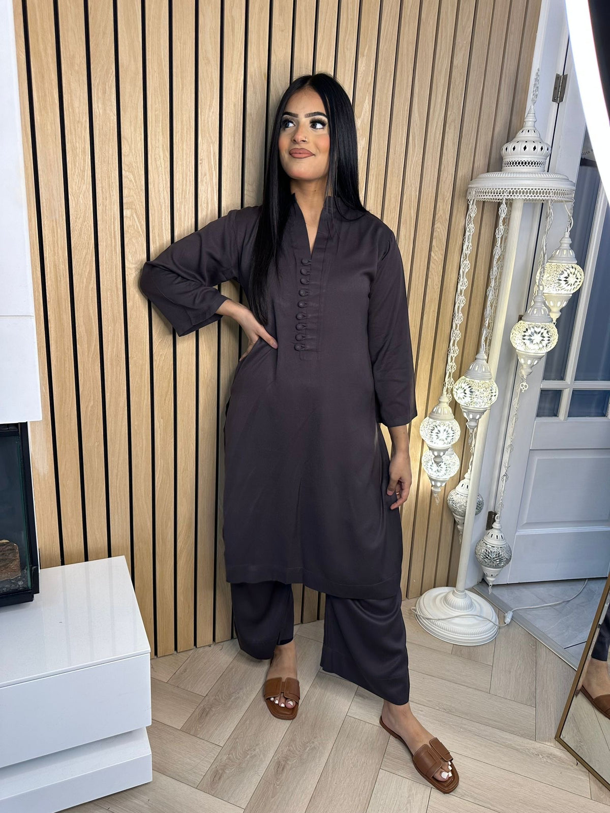 Mehjabin 2pc Co-Ord - V-Neck Button with Plazzo Trouser