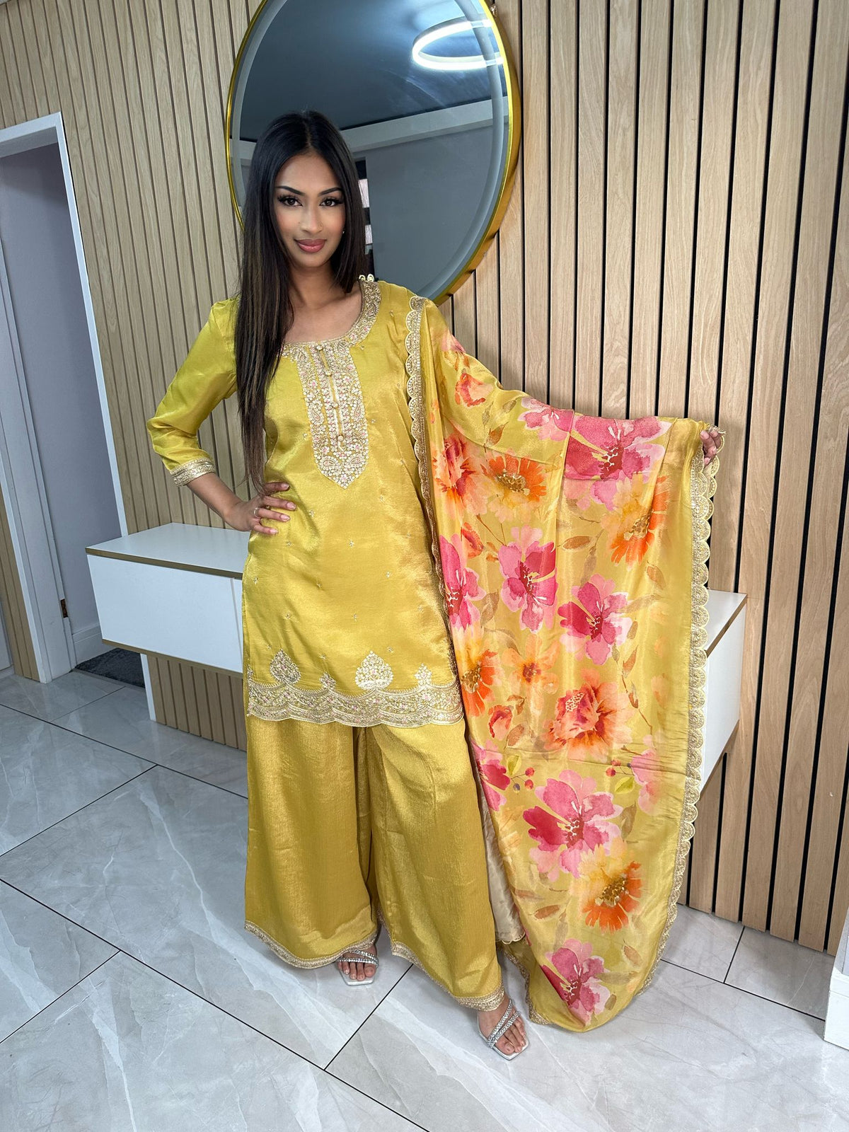 Amber 3pc Indian Silk With Floral Dupatta U2-G3