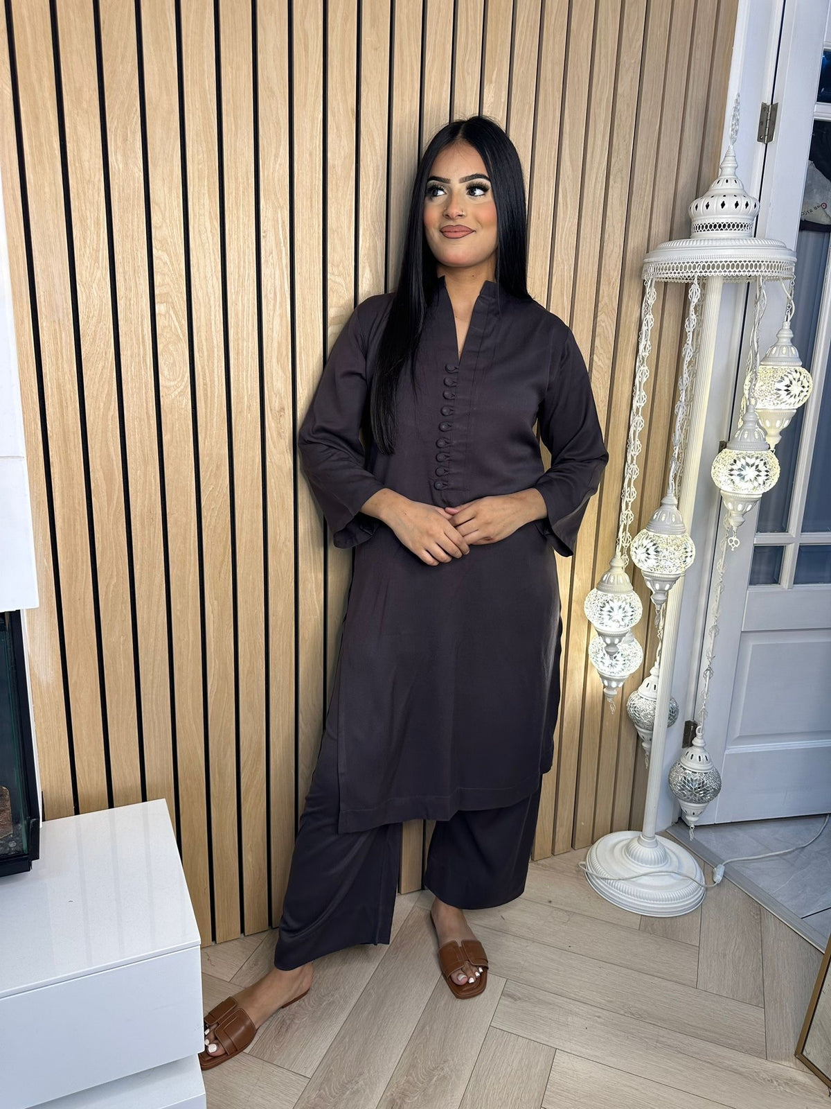 Mehjabin 2pc Co-Ord - V-Neck Button with Plazzo Trouser