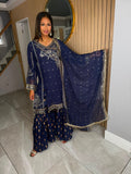 Hani 3pc Chiffon Suit With Gharara U3-D6