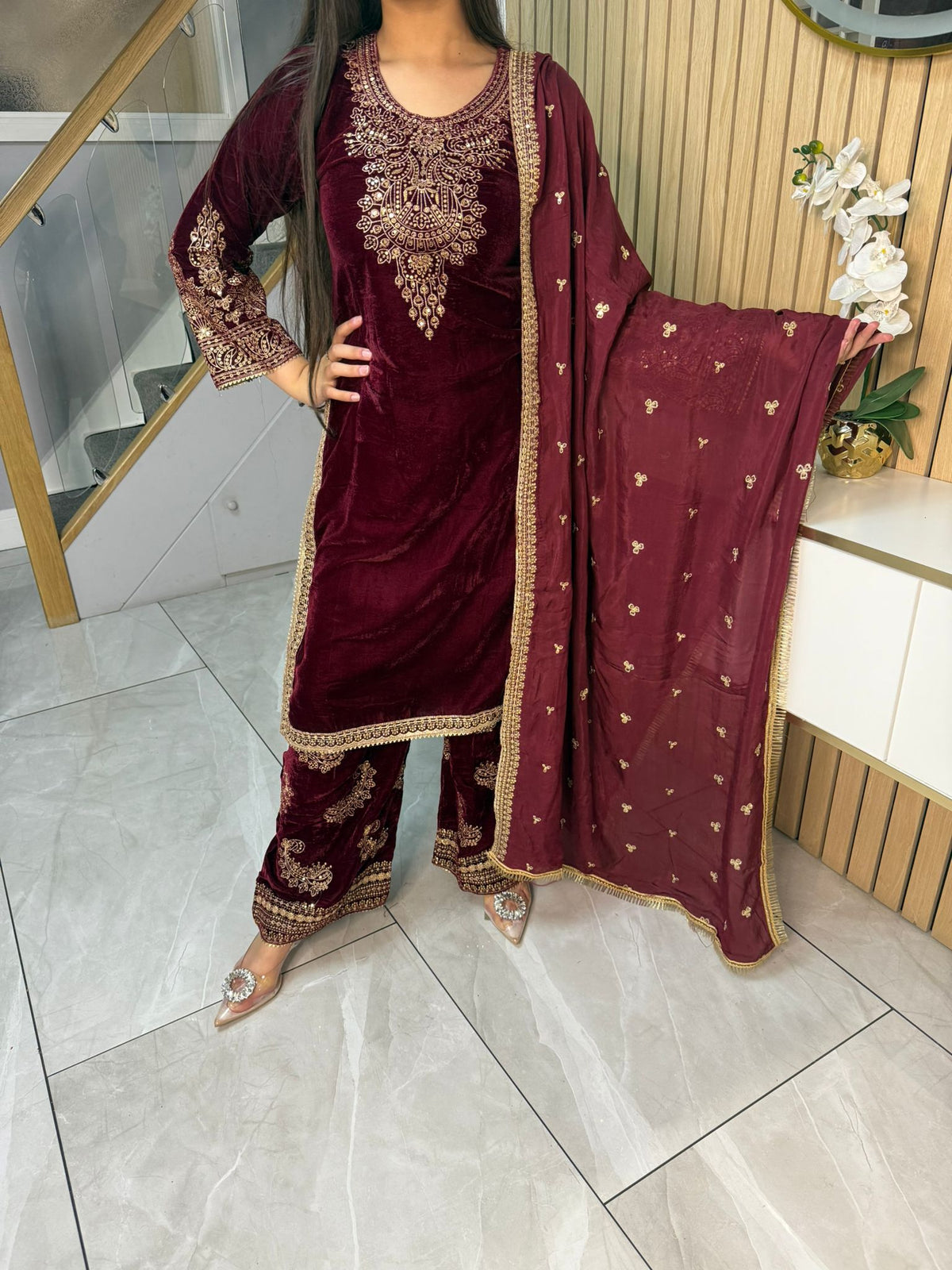 Gulal 3pc Embroidered Velvet Suit With Silk Dupatta