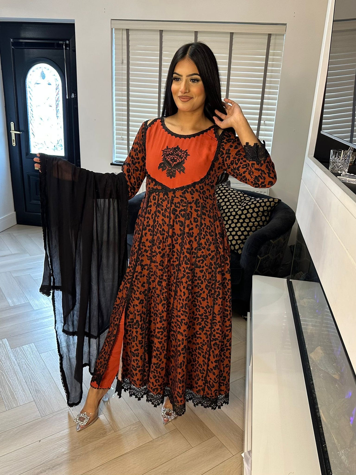 Miral Anarkali - Rust & Black