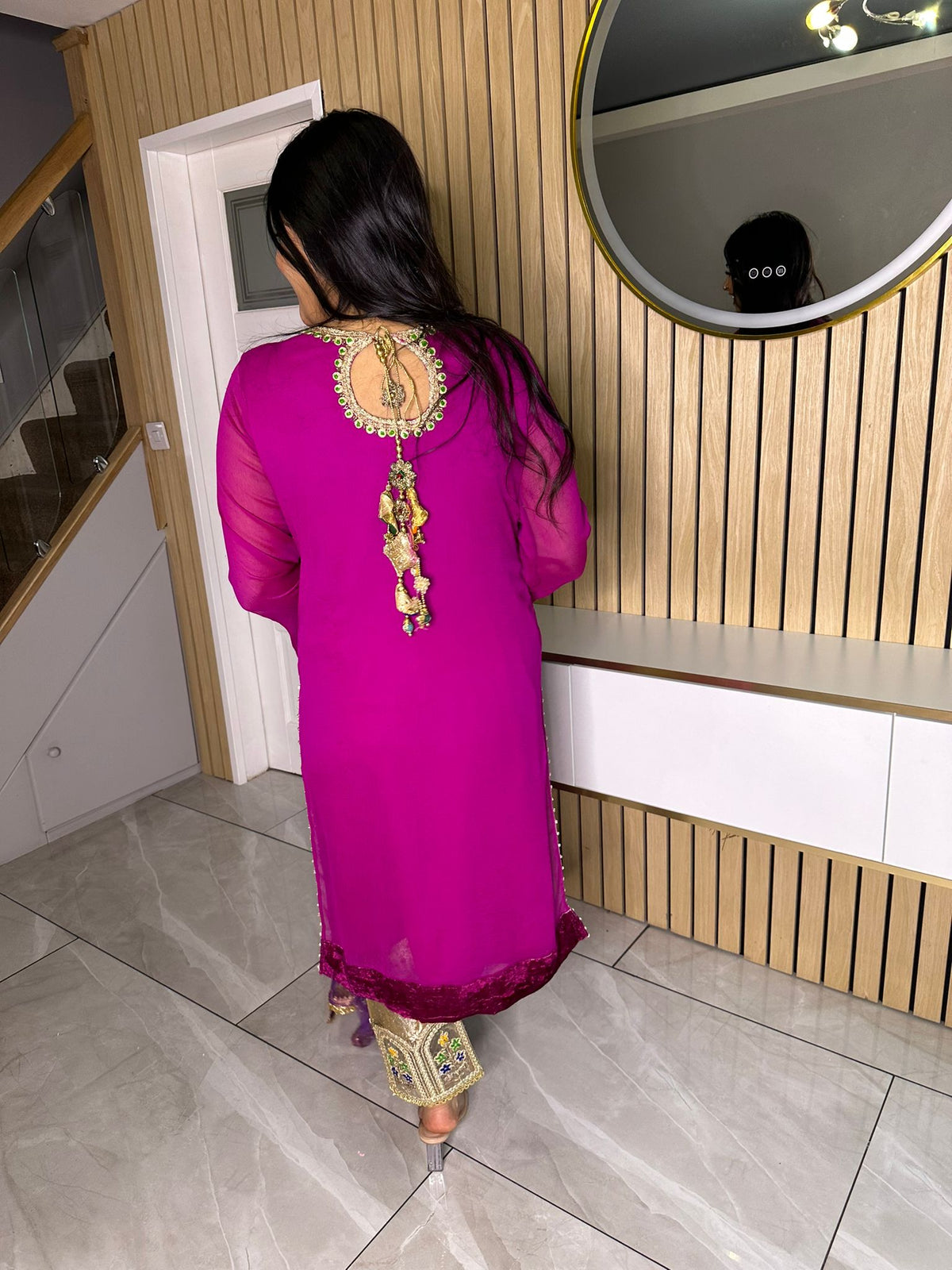 Khuda Baksh - Fuscia and Gold Trouser