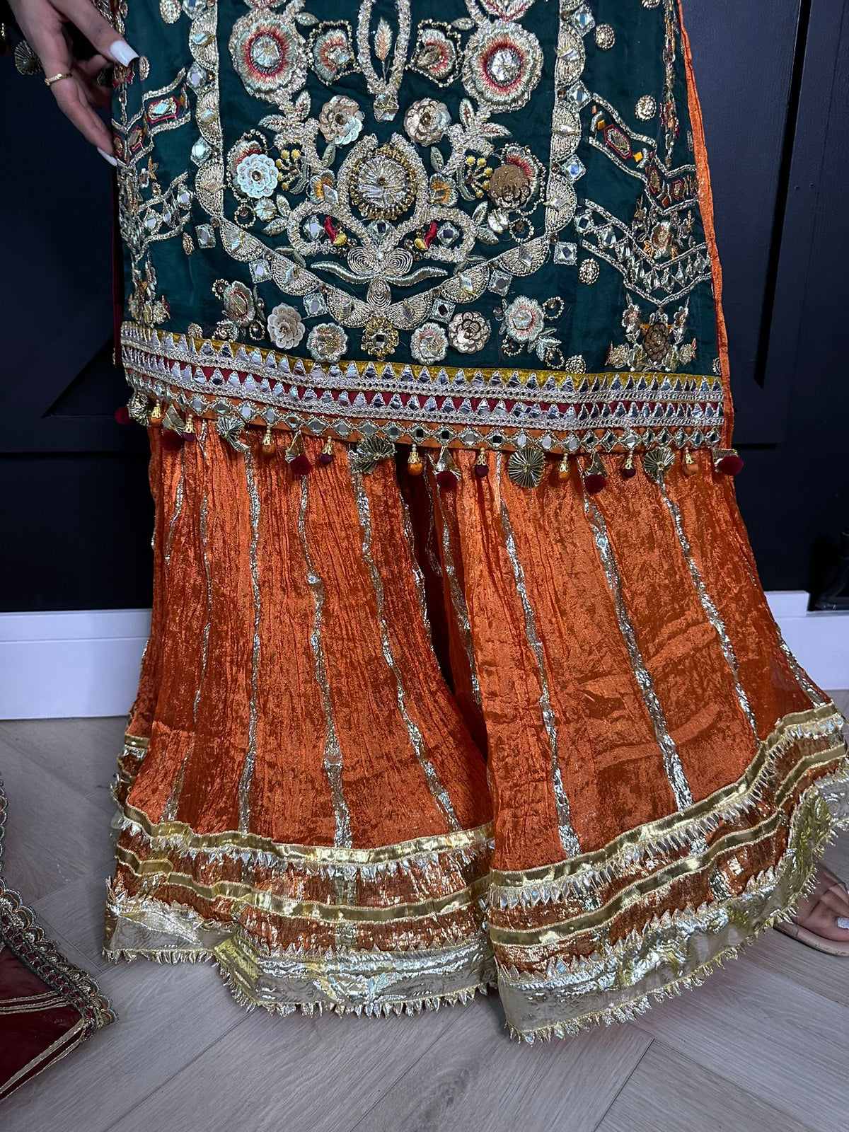 Karma-Emerald and Orange Sharara Style