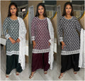 Varsha 3pc Embroidered Linen Suits with wide Sharara