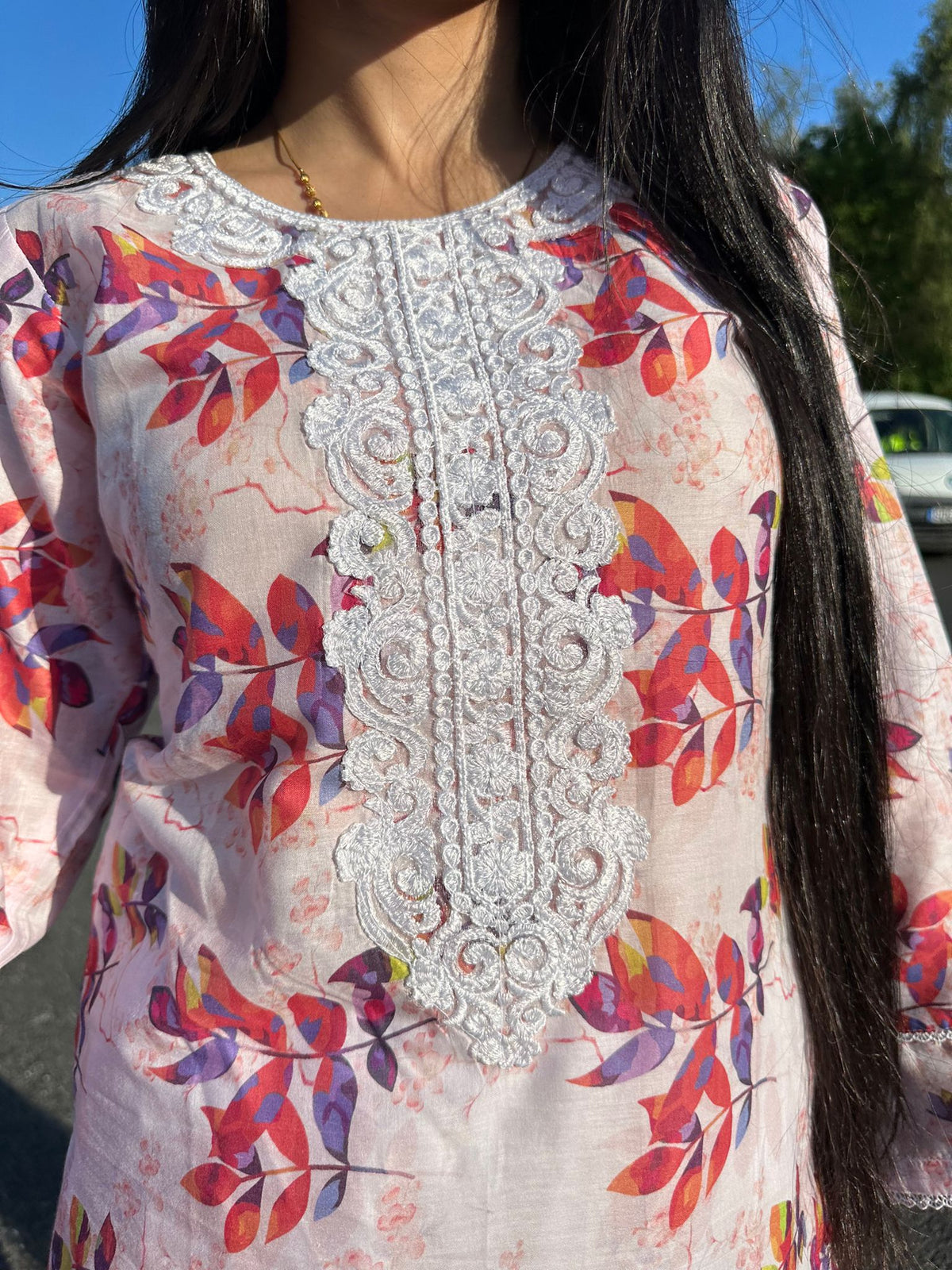 Humaira Mother & Daughter - Pink Leaf Print U1-B2
