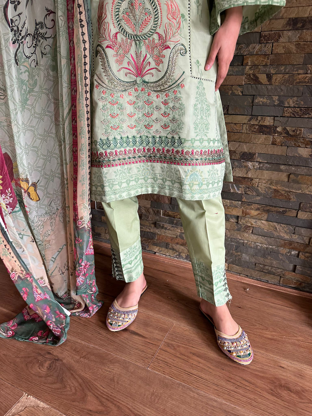 3 Piece Cotton Jacquard by Rangz - Mint