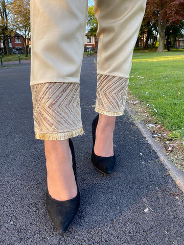 Beige Chevron Trouser