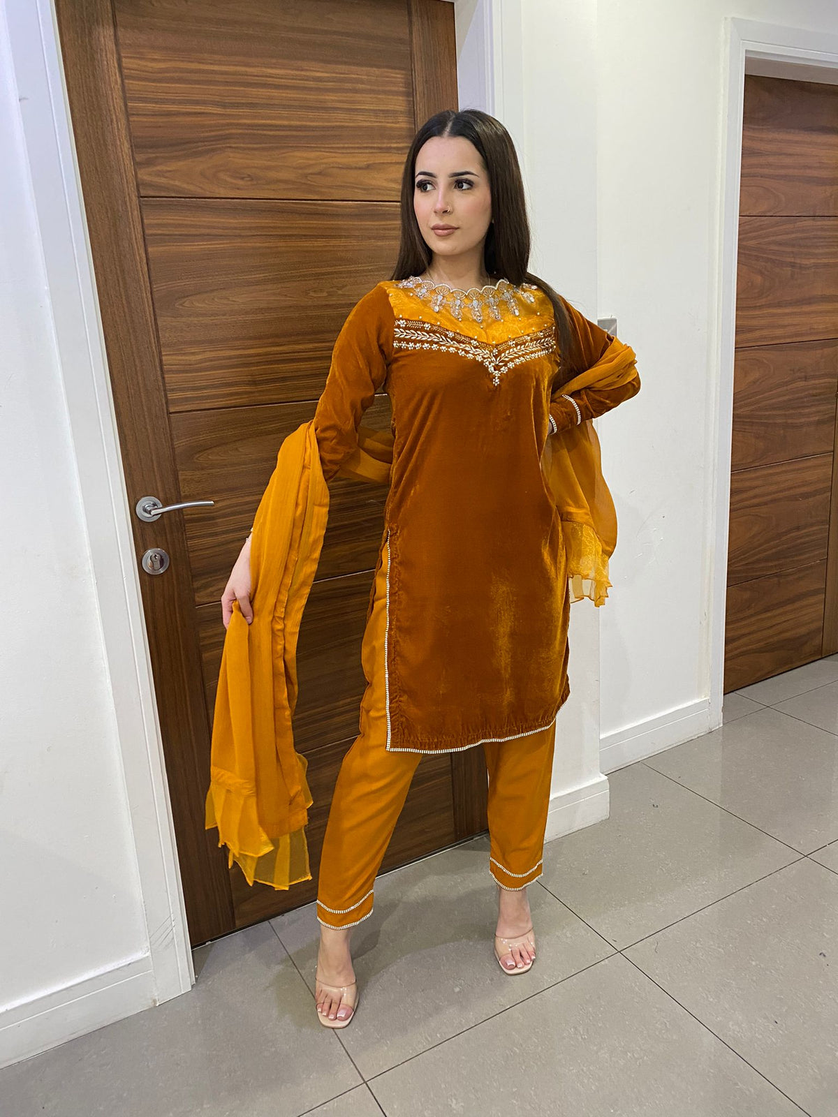 Komal Velvet - Mustard