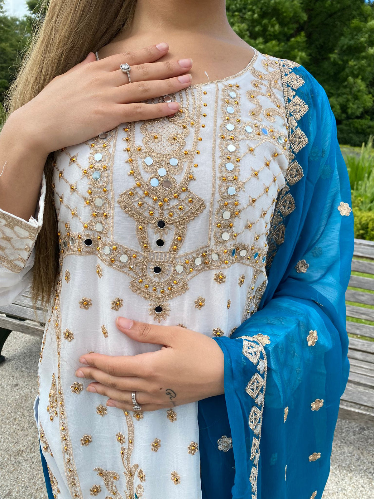 Noor Gharara - White/Turquoise